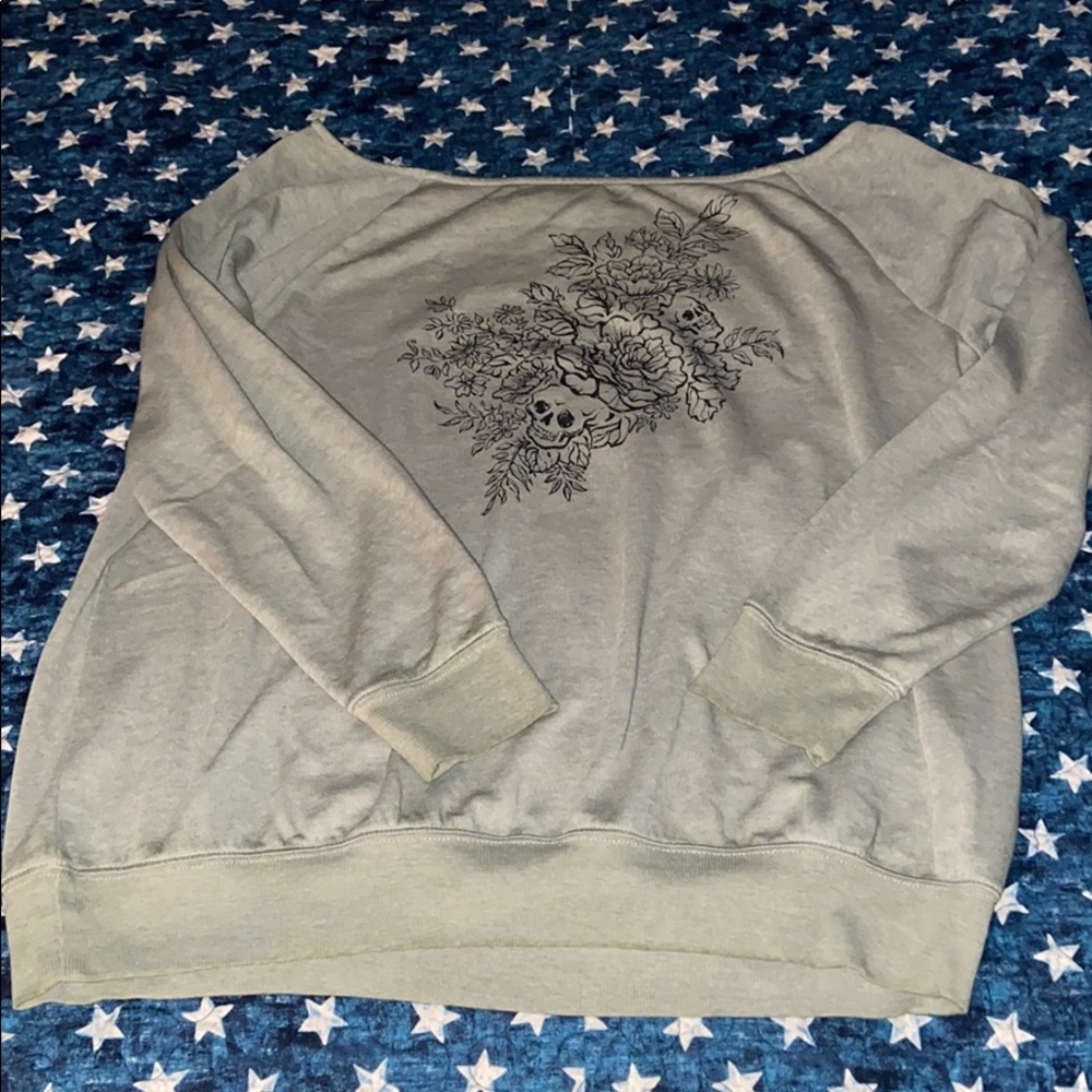NWT floral skull graphic off-shoulder sweatshirt